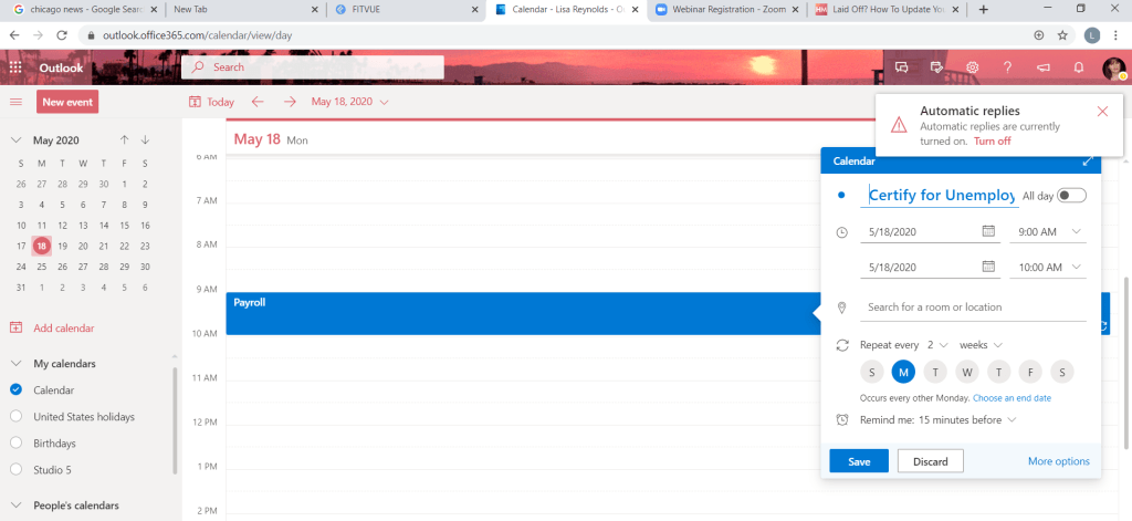 Screen Shot of My Calendar